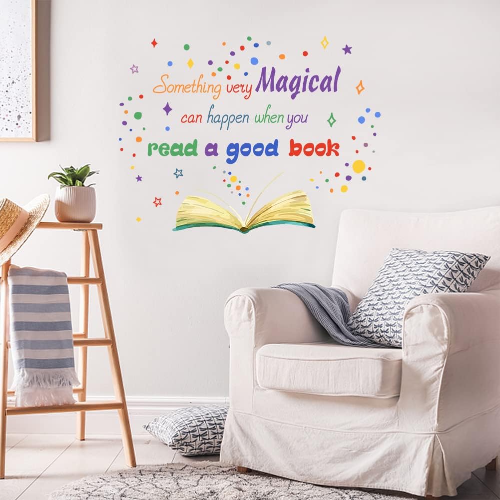 SUPERDANT Reading Book Wall Sticker Inspirational Reading Wall Decal Peel and Stick Books Classroom Vinyl Art Decals Read Corner Decor for Library Kids Room Study Room Decoration Back to School