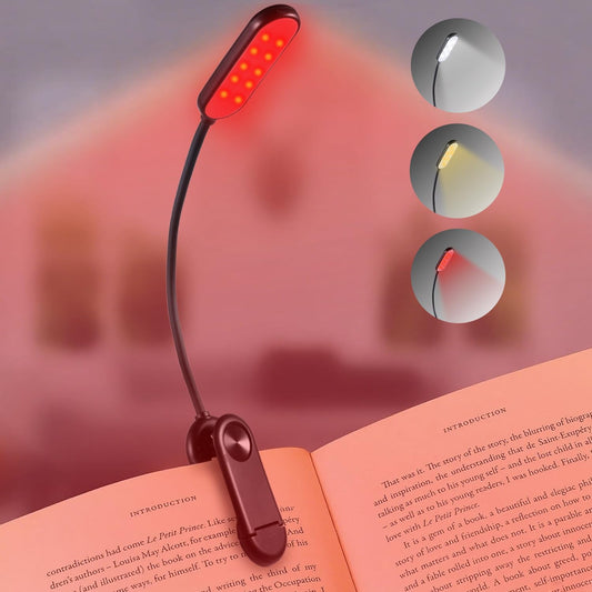 625nm Red Book Light [1 Pack] - Zero Blue Light, Rechargeable Clip On Red Reading Light Lamp for Reading at Night - Poratble Dimmable LED Book Lamp, Gift for Travel Studying Nursing