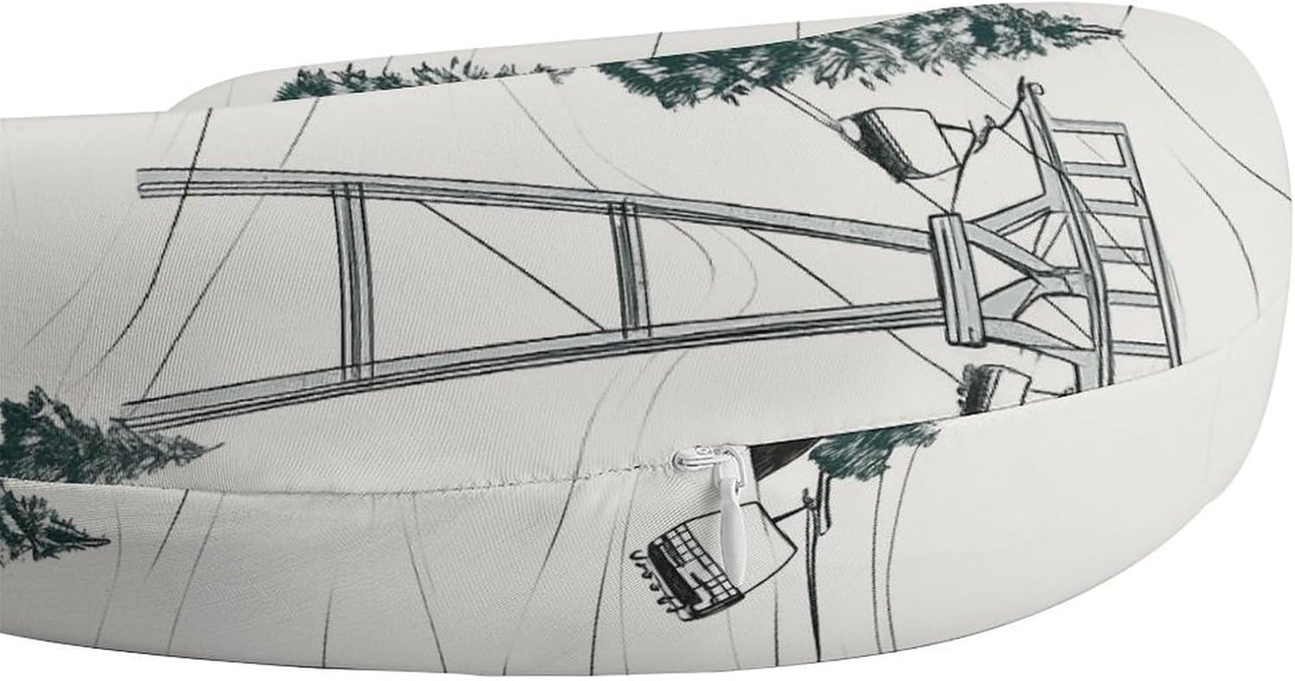Ski Lift with Fir Tree Neck Pillow Memory Foam U Shaped Pillows Portable Pillows for Shoulder Travel Head Support Pillow with Concealed Zipper for Airplane Car Home Office