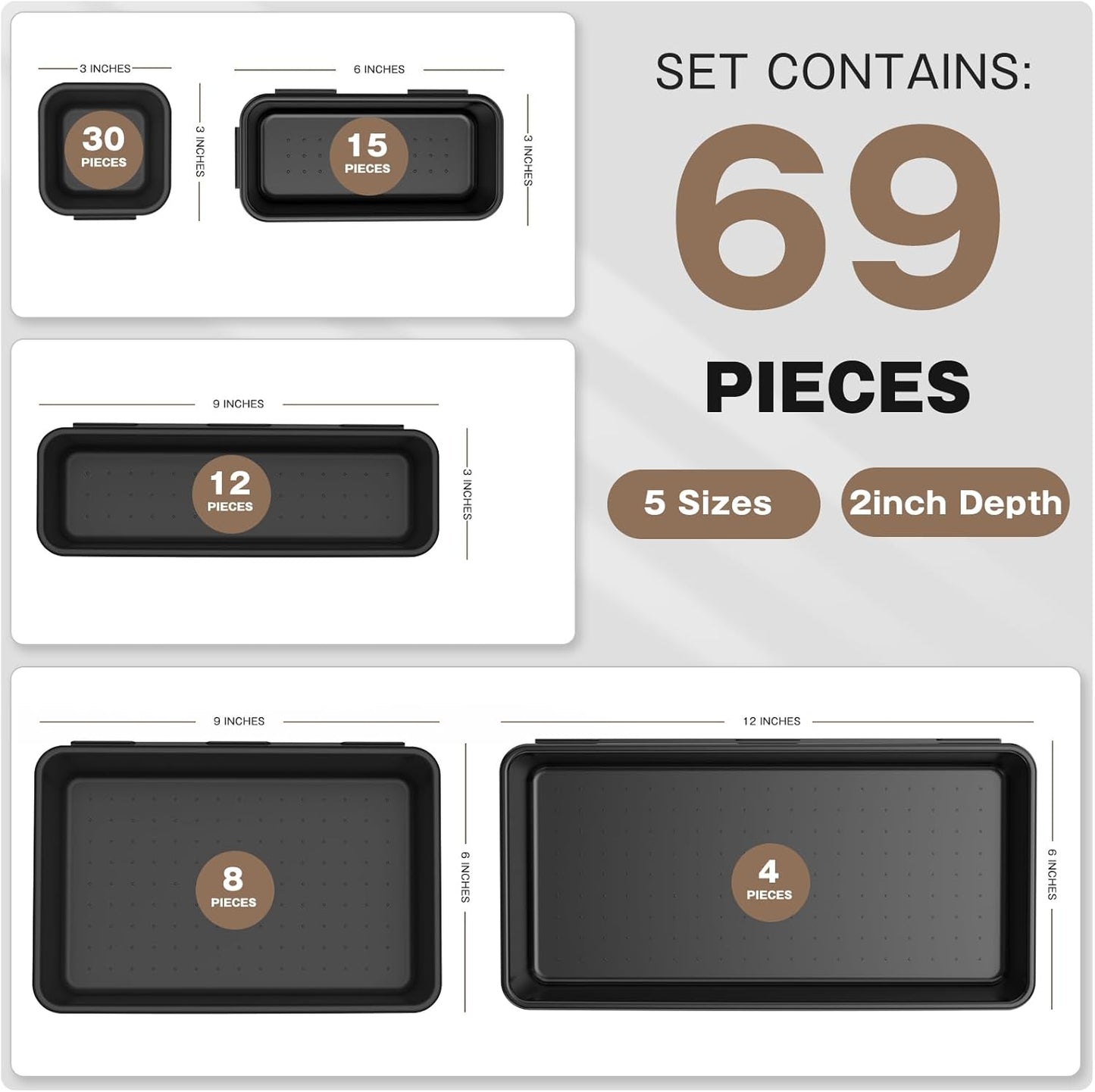 【More Larger Size】A-LuGei【69 PCS-5 Size】 Tool Box Organizer Tray Divider Set【Black】 Desk Drawer Organizer Bin, Garage Organization and Storage Toolbox for Rolling Tool Chest Cart WorkBench Part Widget