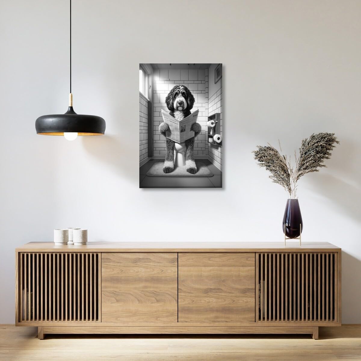 Funny Springer Spaniel Toilet Reading Newspaper Canvas Print Funny Animal Artwork Prints Aesthetic Posters Home Decor Bathroom Art Wall Decor Unframed12x18inch