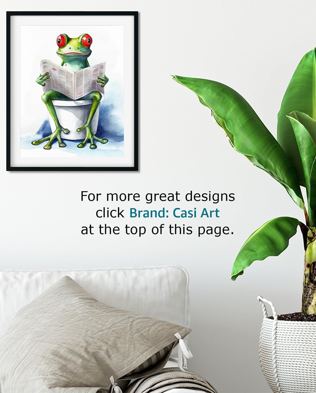 Funny Frog Sitting on the Toilet Reading a Newspaper 11x14 Unframed Wall Art Print - Cute Unique Christmas Birthday Mothers Day Cheerful Animal Print Gift Idea for Mom and Fun Humor Bathroom Decor