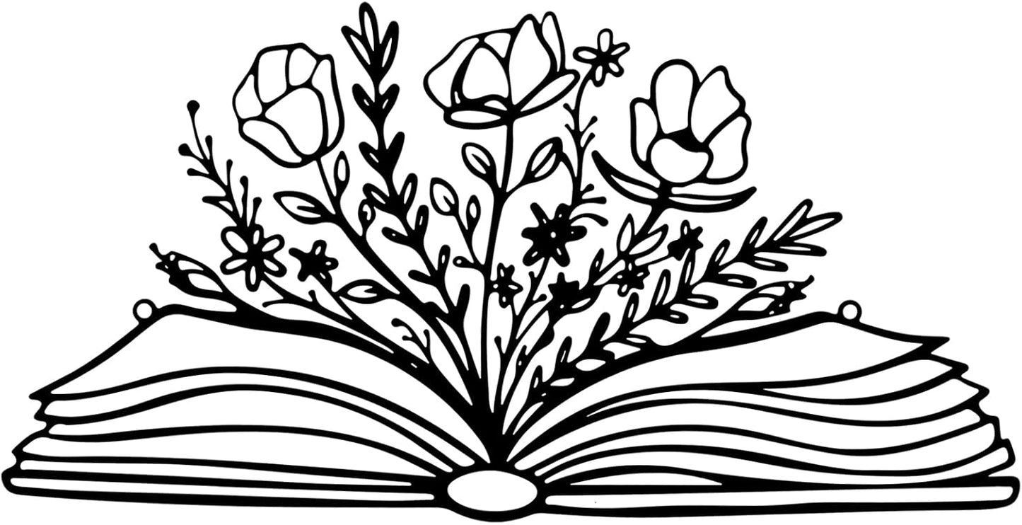 SwallowLiving 14 x 7 Inches Reading Sign Decor Book Lovers Teacher Gift Black Metal Book Flower Wall Art for Library,Reading Room,Living room or Bedroom