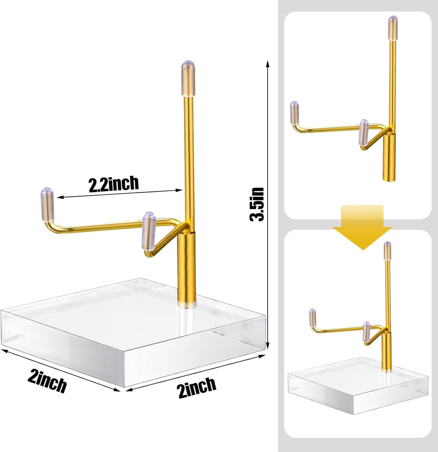 Suzile 4 Pcs Adjustable Metal Arm Display Stand Easel with Acrylic Base Rock Display Easel Holder Acrylic Crystal Clear Plate Stand for Geodes Mineral Agate (Gold, 2 x 2 x 3 Inch)