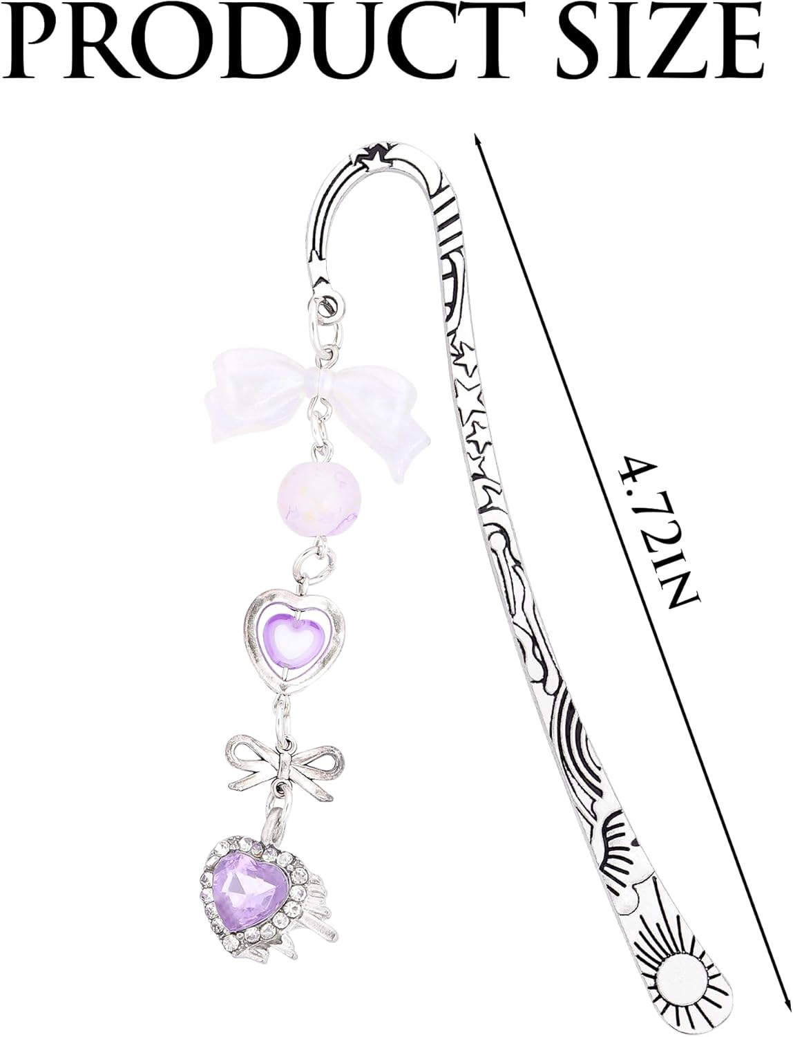 Charm Metal Bookmark Gifts - Purple Crystal Heart Cute Bookmarks Unique Y2k Beads Aesthetic Page Marker for Reading Lovers Women Girls Bookish Accessories Birthday Students Teachers School