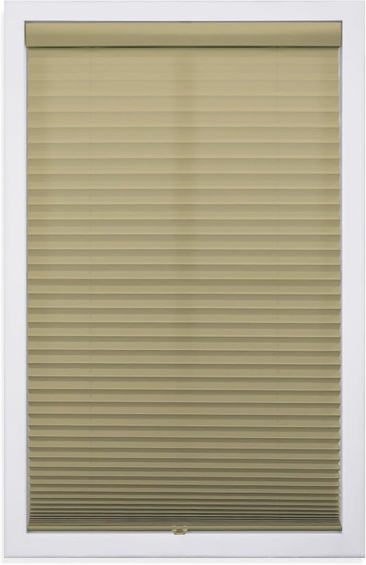 DEZ FURNISHINGS Cordless 1" Light Filtering Pleated Shade, Fabric, 34.5"W x 64"H, Camel
