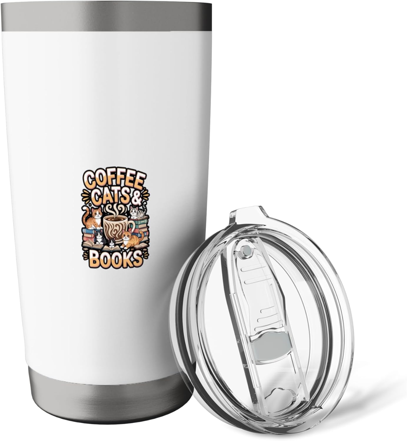 Cat Sleeping with Coffee and Book Stack Art Stainless Steel Insulated Tumbler