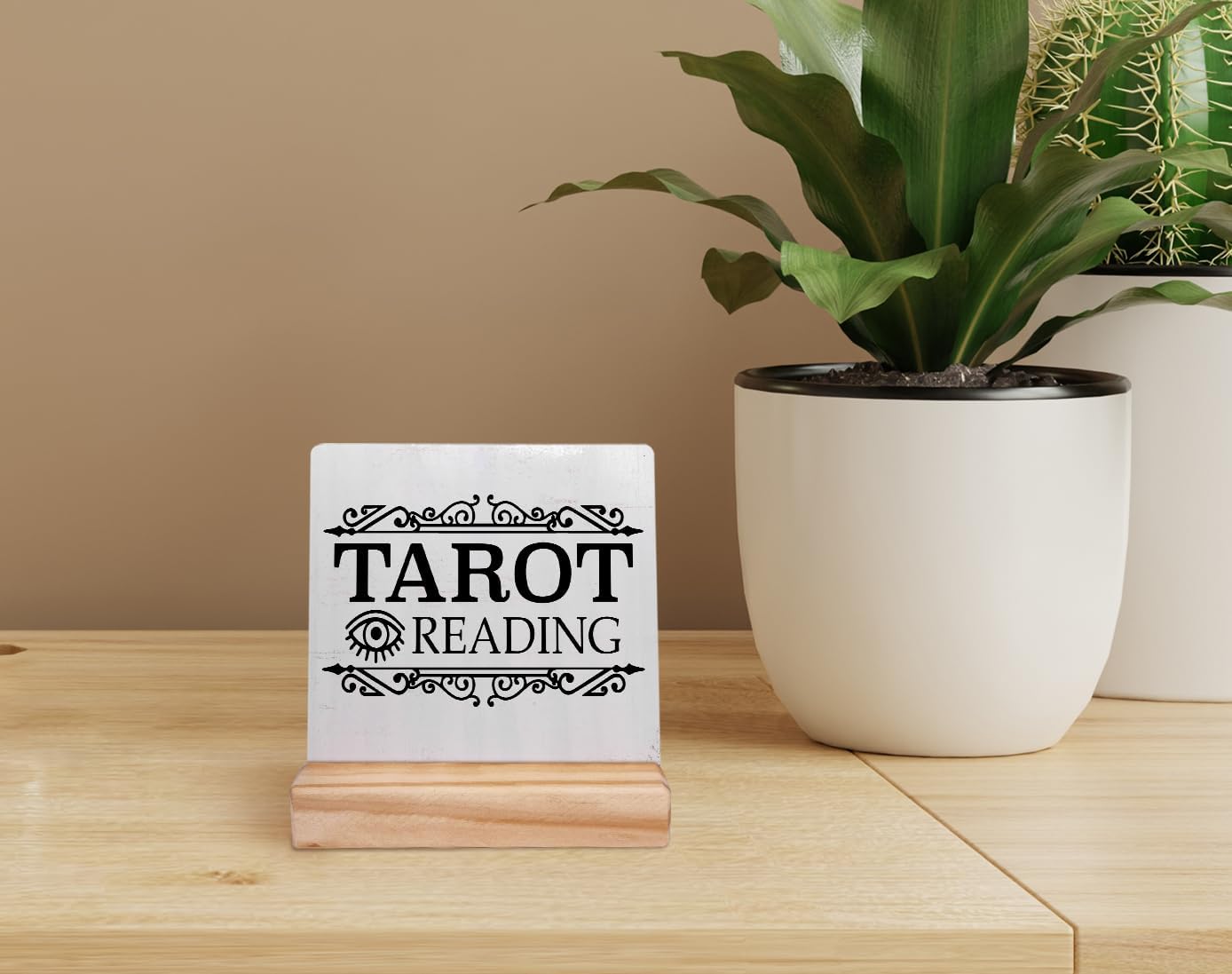 Vintage Tarot Reading Wood Plaque with Wooden Stand,Mystical Arts Psychic Wooden Plaque Sign Desk Decor for Home Dorm Table Shelf Decoration