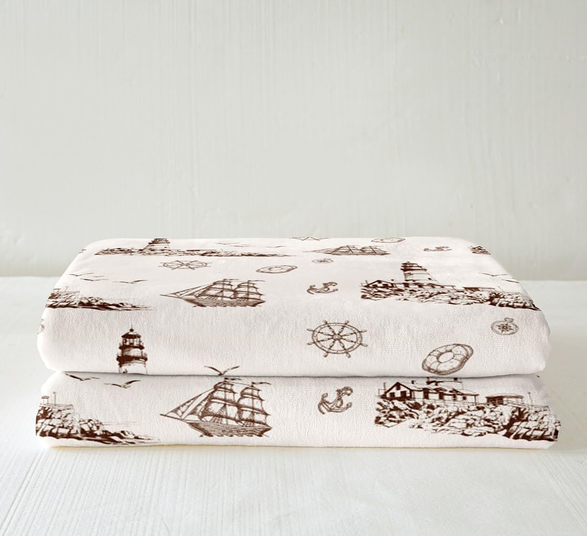 Nautical Theme Brown Throw Blanket,Anchor Sailboat Lighthouse Fleece Blanket Sketch Ocean Blankets for Kids Boys Teens Men Room Decor,Sea Adventure Sherpa Blanket,for Chair/Sofa,60"×80"