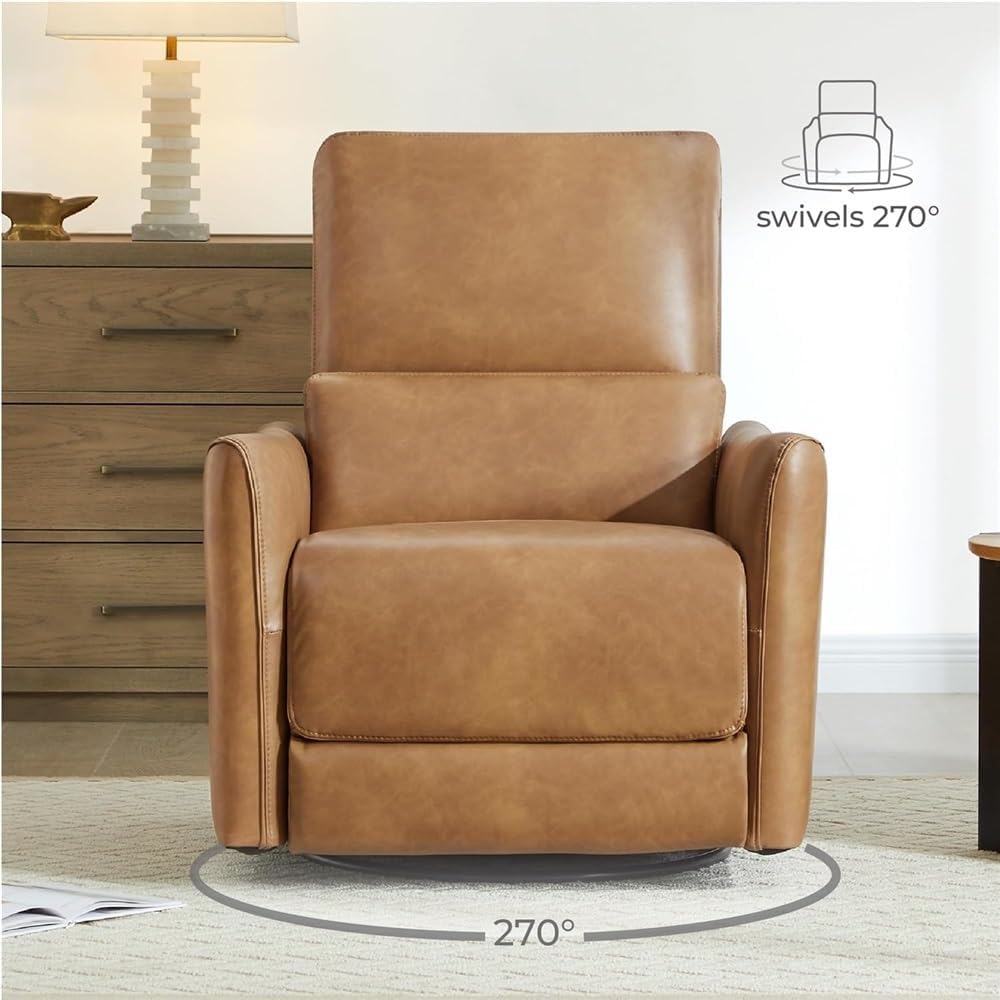 Power Recliner Chair for Living Room, Electric Leather Swivel Rocker with Lumbar Support and USB Charging Port, Ergonomic Oversized Single Sofa for Adults