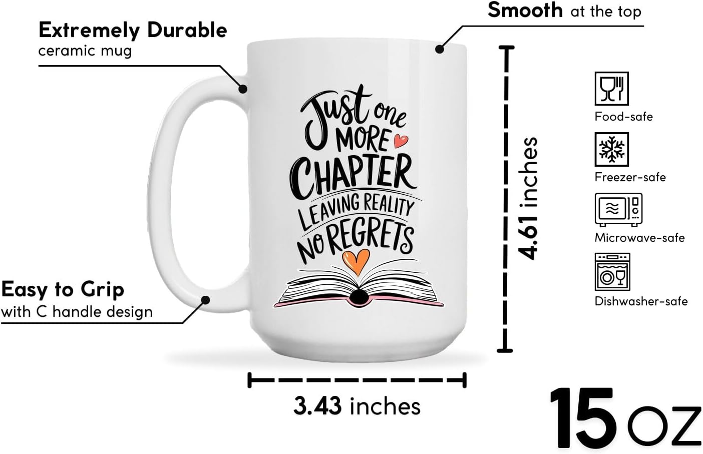 Book Lovers Coffee Mug 15oz White -One Chapter A - Gift for Book Club Bookworm Bookish Reading Nerdy Avid Readers Women