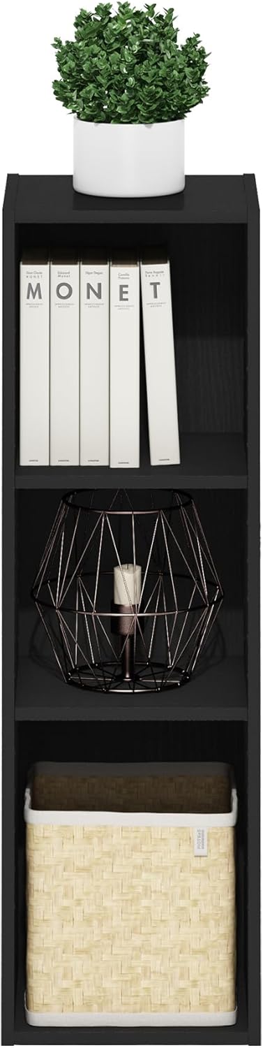 Furinno Fulda Book Shelf, 3-Tier Narrow Bookshelf, Bookcase with 10-in Width Storage Shelf, 9.3 x 9.8 x 31.5, for Living Room, Bedroom, Home Office, Darkwood