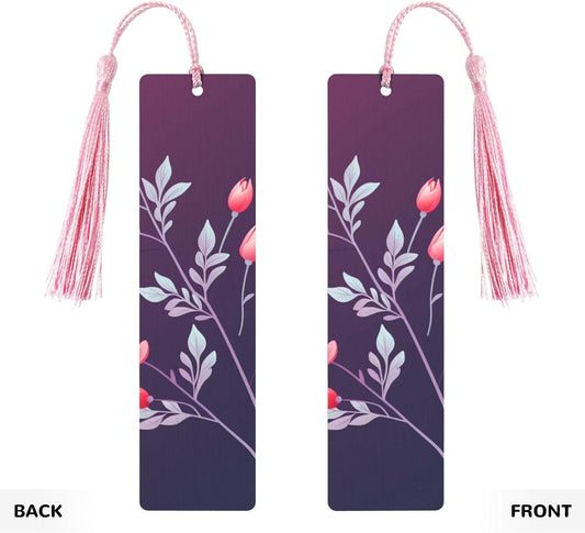 Flower Branch Gradient Bookmarks Gifts for Women Men, Wooden Bookmarks for Book Lovers, Vintage Book Marks Ornaments with Tassel, Unique Personalized Reading Page Markers Pink