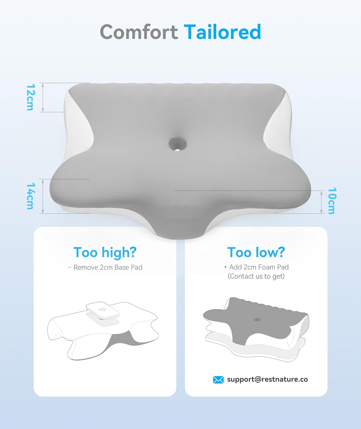 Cervical Neck Pillow for Pain Relief - Cervical Pillow for Side Back Stomach Sleepers, Ergonomic Orthopedic Support Pillow for Sleeping with Memory Foam, Cooling Pillowcase, Grey