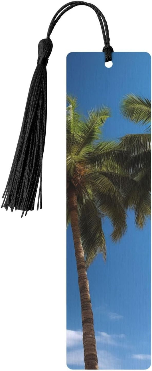 Two Palm Trees Bookmarks Gifts for Women Men, Wooden Bookmarks for Book Lovers, Vintage Book Marks Ornaments with Tassel, Unique Personalized Reading Page Markers Black
