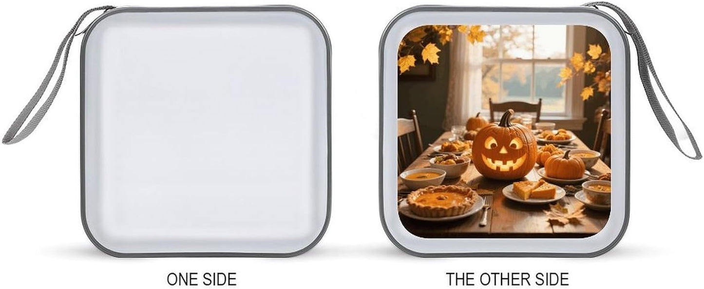 Fall Thanksgiving Pumpkin Leaf CD Case Portable Zipper CD Case 40 Capacity Hard Plastic DVD Cases Holder Large Storage Disc Wallet Bag for Car Home Travel DVD Collection Bag