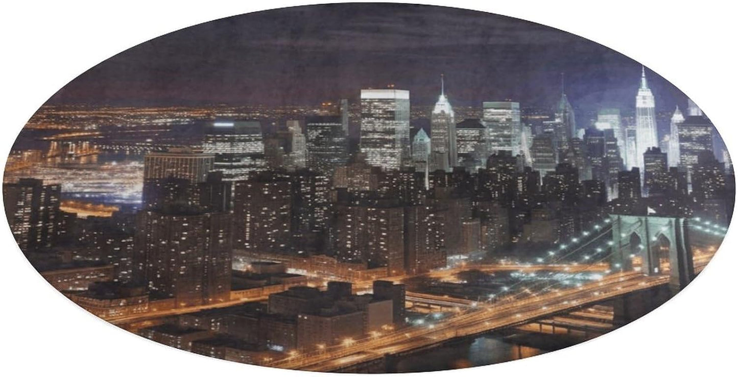 New York Night Circle Rug Retro Luxury Coral Velvet Floor Mat Non Slip Soft Indoor Floor Carpet Comfy Thickened Area Rugs Modern Aesthetic Minimalist Carpets for Home Decor