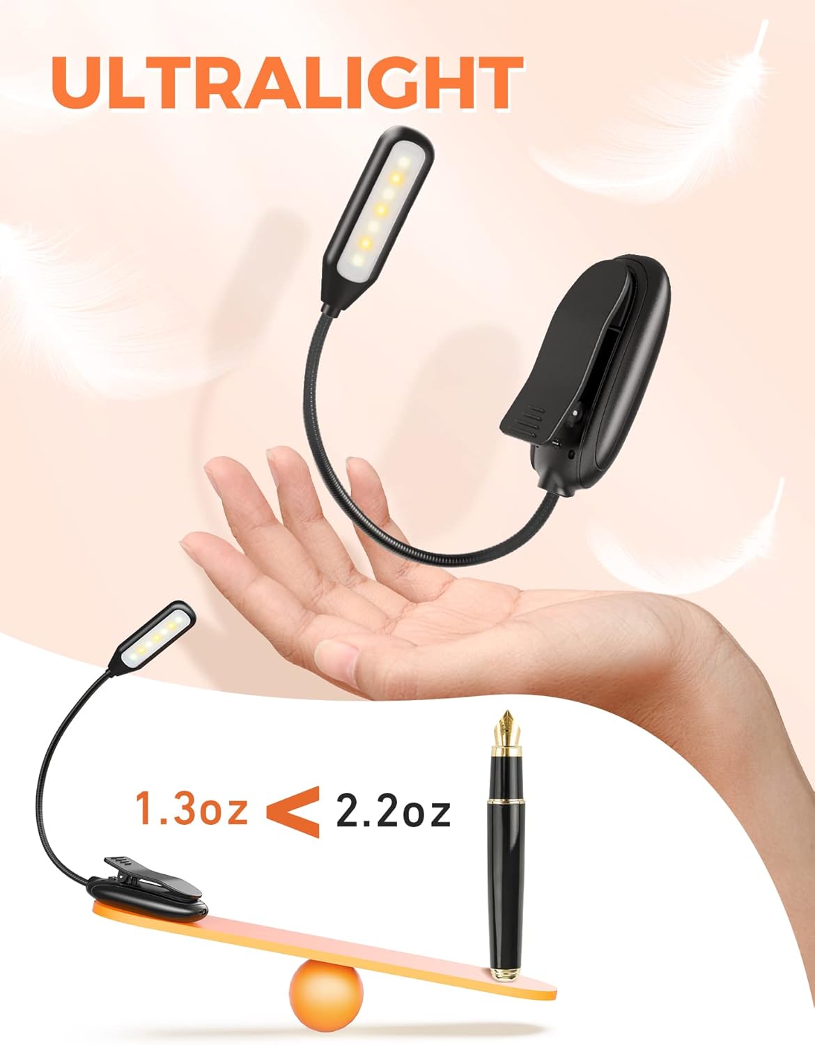 Monotremp Book Lights for Reading at Night in Bed, 80 Hours Runtime Rechargeable Reading Lights for Books in Bed, 3 Brightness Levels × 3 Color Temperatures, 1.3 oz Lightweight