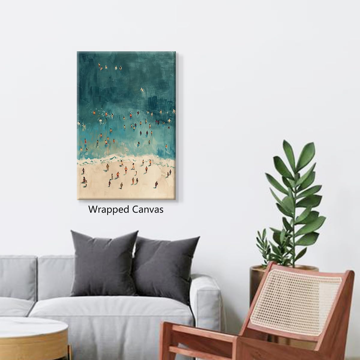 OAOPIC Summer Beach Canvas Wall Art, Green Coastal Tiny People Swimming Aesthetic Poster, Endless Summer Ocean Beachy Fun Print Painting, Ocean Swim Seascape Wall Decor for Bedroom 12x16in Unframed