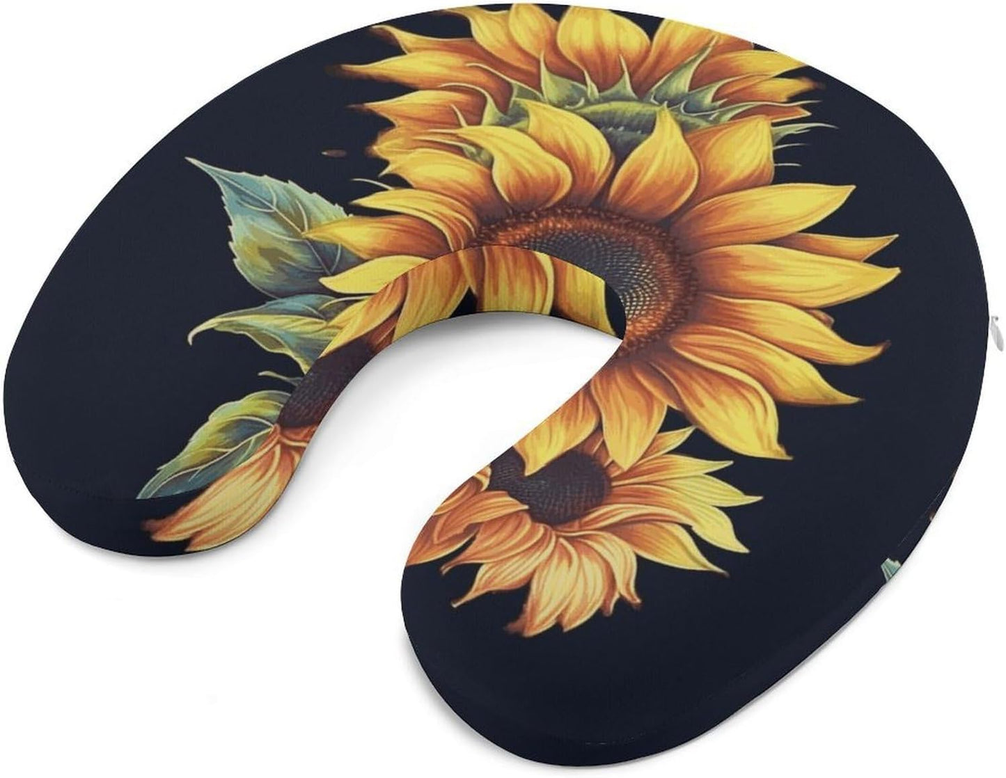 Summer Sunflower Neck Pillow Memory Foam U Shaped Pillows Portable Pillows for Shoulder Travel Head Support Pillow with Concealed Zipper for Airplane Car Home Office