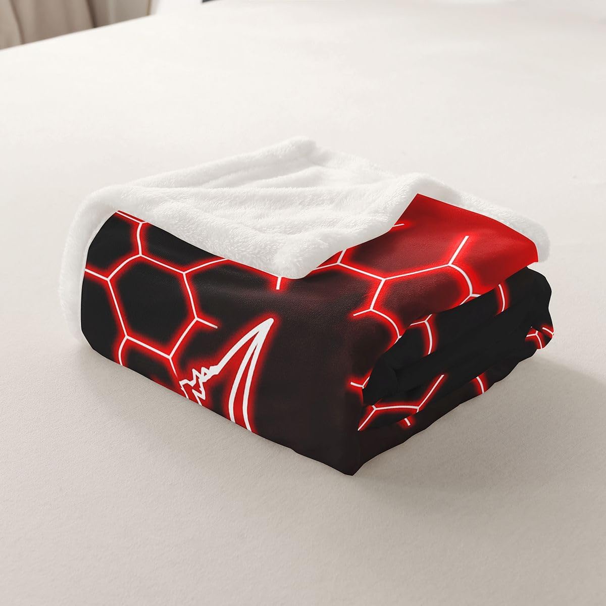 Feelyou Lightning Fleece Throw Blanket Twin 60"x80" for Bed Sofa Couch Red Honeycomb Fuzzy Blanket Geometric Gaming Design