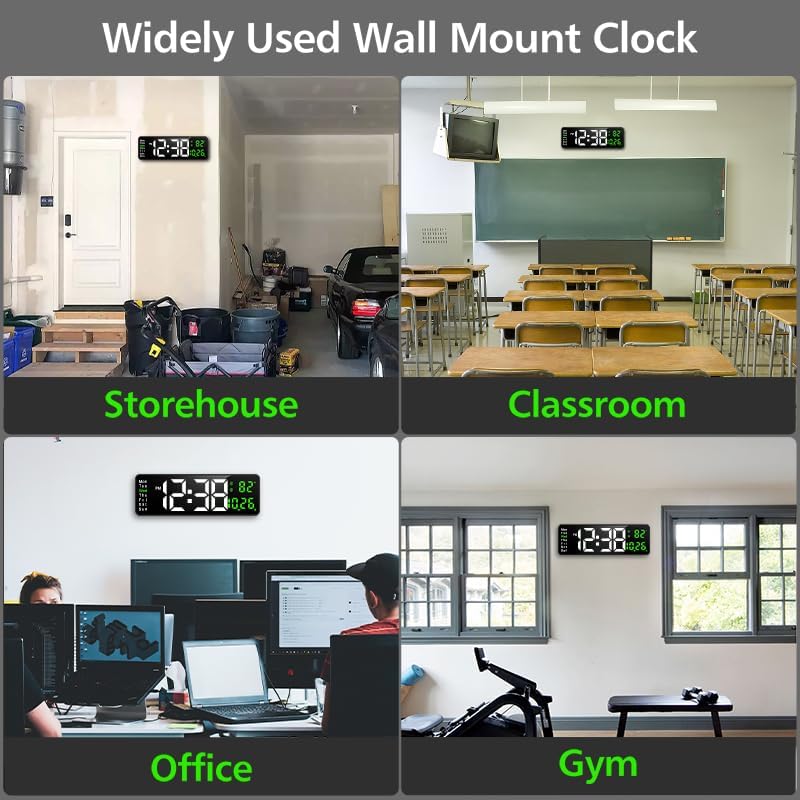 Zgrmbo 16-inch Digital Wall Clock with Remote Control, Large Display Digital Clock with Date, Indoor Temp, Week, 12/24H, Auto Dimming, A Wall Clock Suitable for Living Room, Warehouse, Shop, Gym