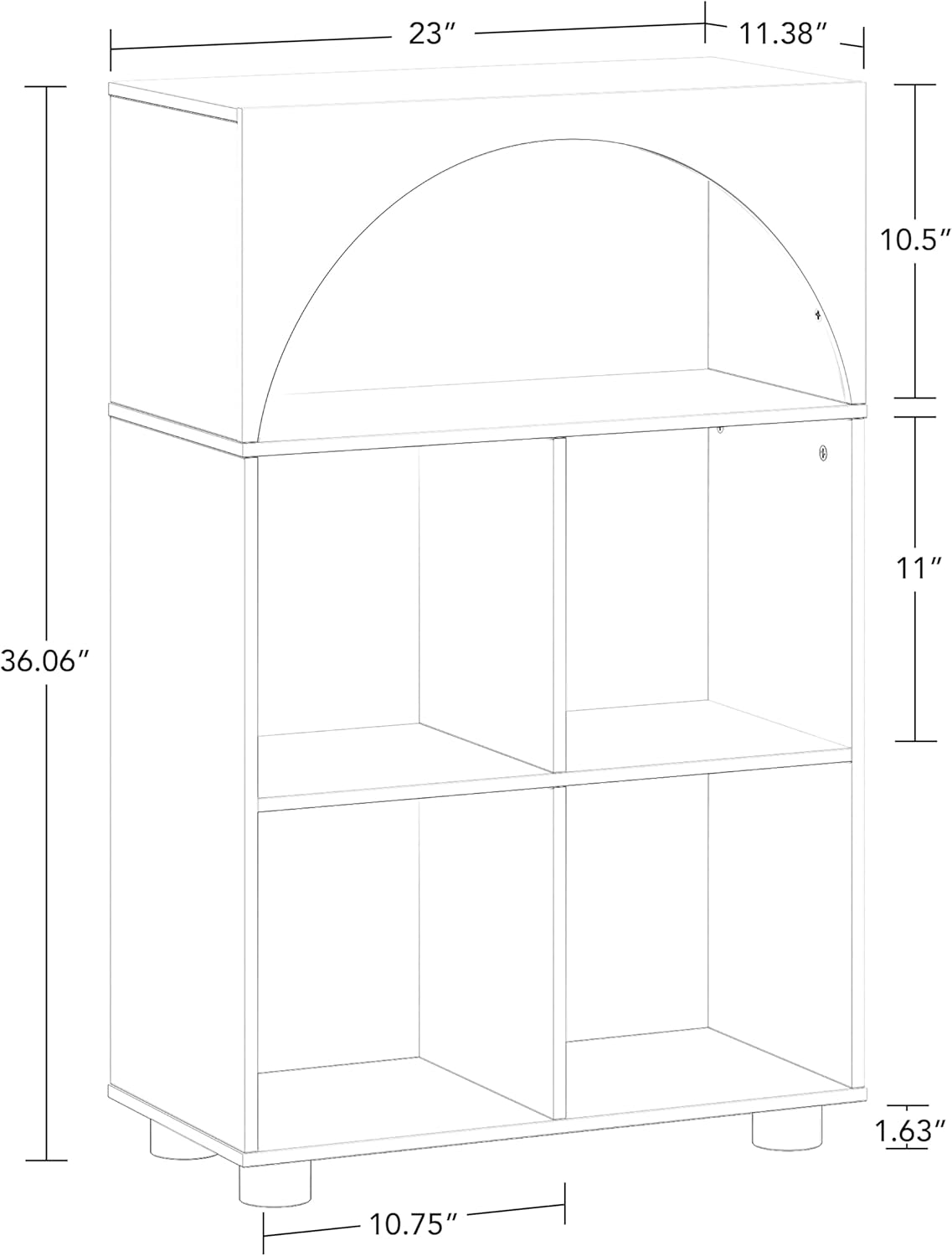 RiverRidge Kids Curve Appeal Bookcase with 4 Storage Cubbies - Modern Arched Design Toy Storage Organizer for Books & Playroom