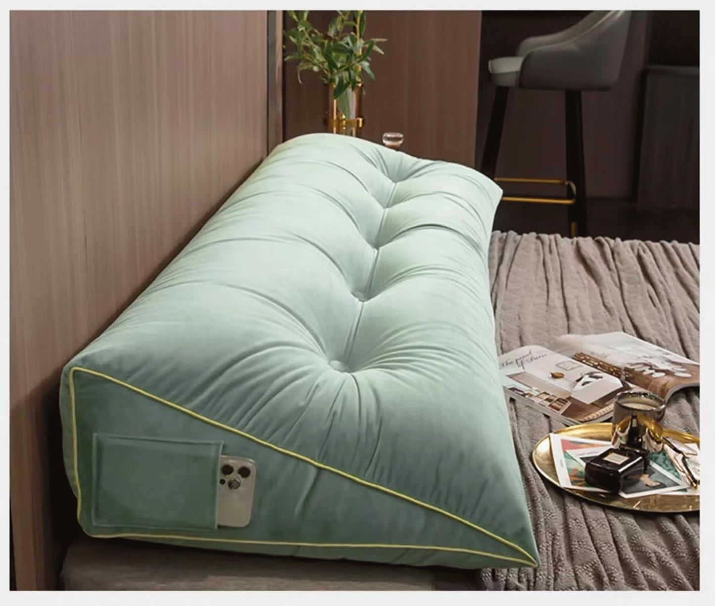 Large Headboard Backrest Triangular Reading Pillow Positioning Support Wedge Pillow for Bed Bolster Sofa Tatami Removable(Size:150x50x20cm,Color:E)