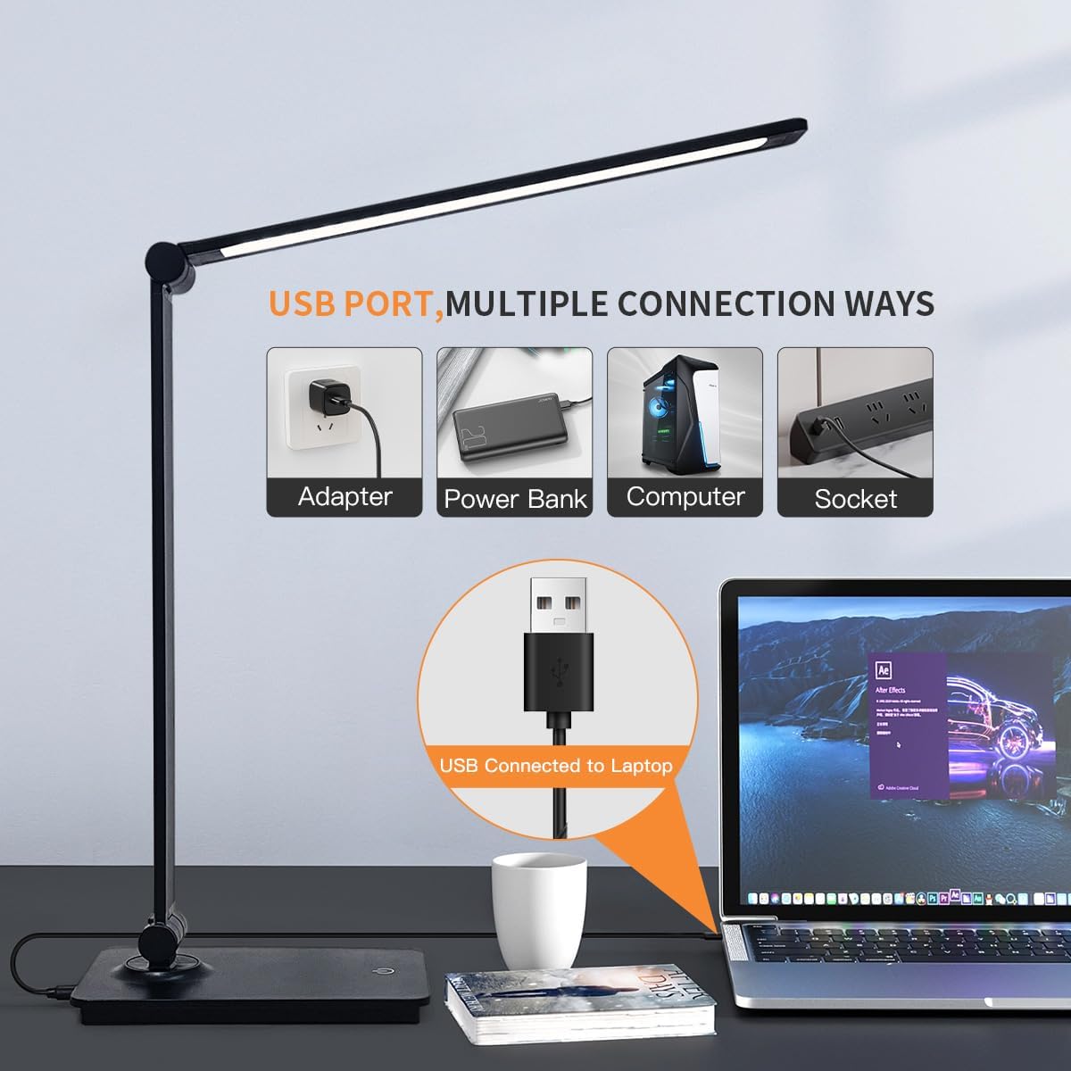 LUJOLUMIN LED Desk Lamp for Home Office, Bright Desk Light for Study, Dimmable Reading Lamp,700 Lumen, 3 Brightness Levels, Touch Control, LED Foldable Led Lamp for Kids