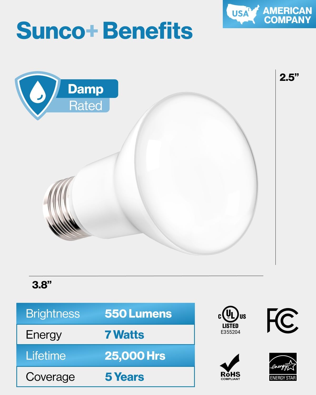 Sunco 10 Pack BR20 LED Bulb Dimmable, Small Recessed Lighting Bulbs, R20 Mini Flood Light Indoor, 550 LM, 7W (50W Equivalent), 2700K Soft White, E26 Base, Can Light for Home, Kitchen, Bedroom UL