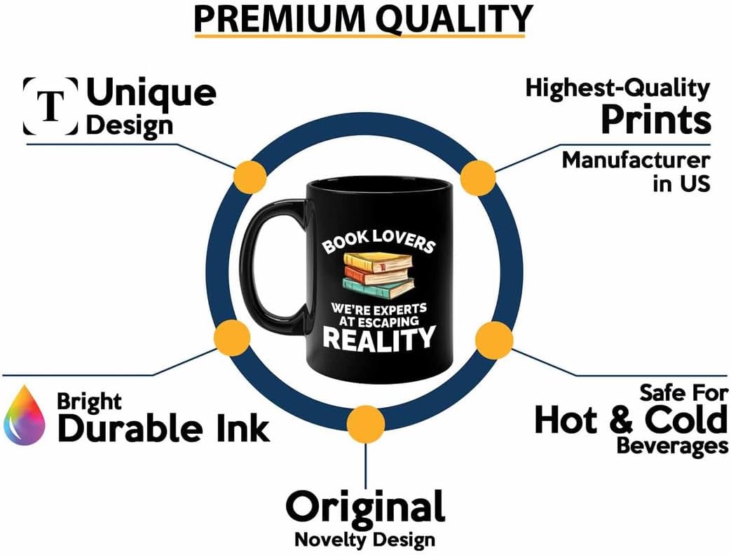 Book Lover Coffee Mug 11oz Black - Escaping reality - Gift For Poets Bookish People Bibliophile Librarian Book Club Reader