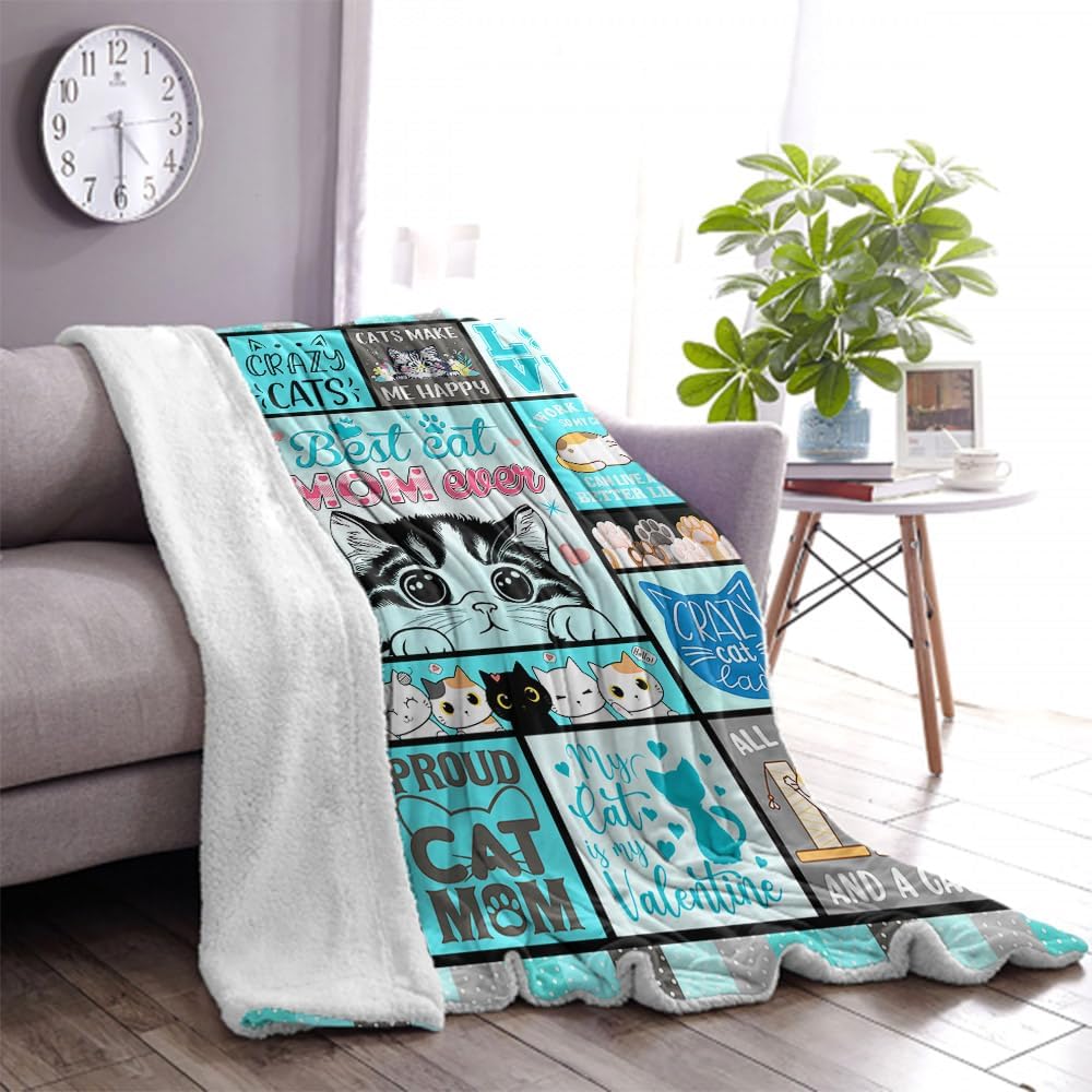 Cat Mom Gifts for Women, Blanket 60 x 50 Inches, Cat Lovers Gift for Christmas, Mother's Day, Birthday
