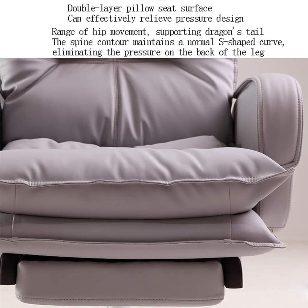 Ergonomic Leather Office Chair with Footstool Gaming Executive Adjustable Reclining Desk Chairs for Comfortable Seating Meeting Room Lunch Break Reading