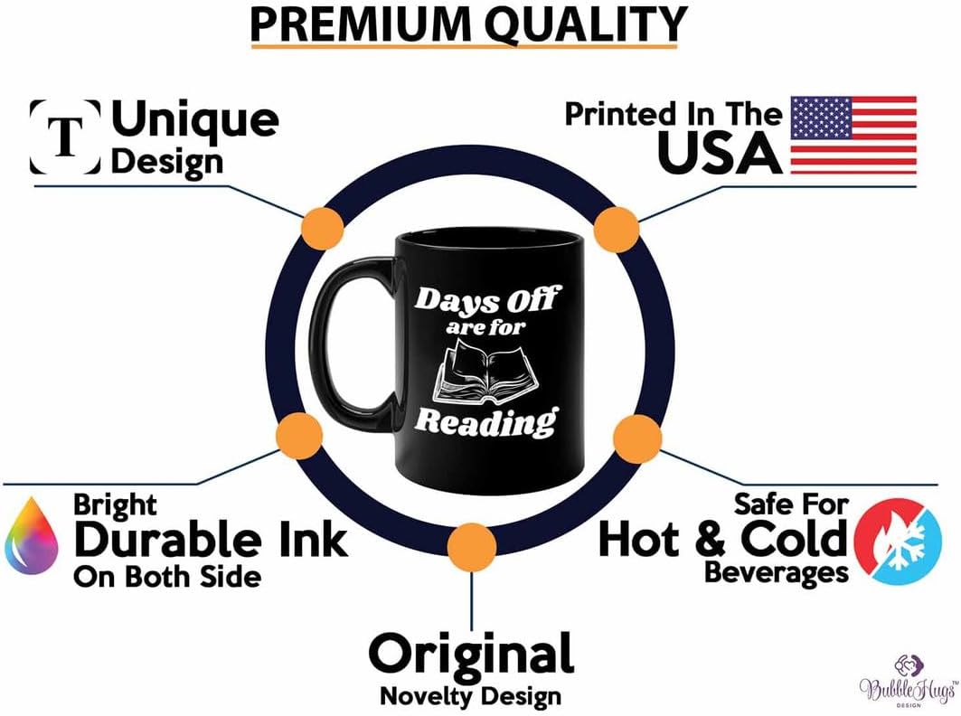 Reading Coffee Mug 11oz Black - Days Of Are For Reading - Reader Gift Bookworm Owl Lover Cat Lover Book Lover Novelist Librarian Writer