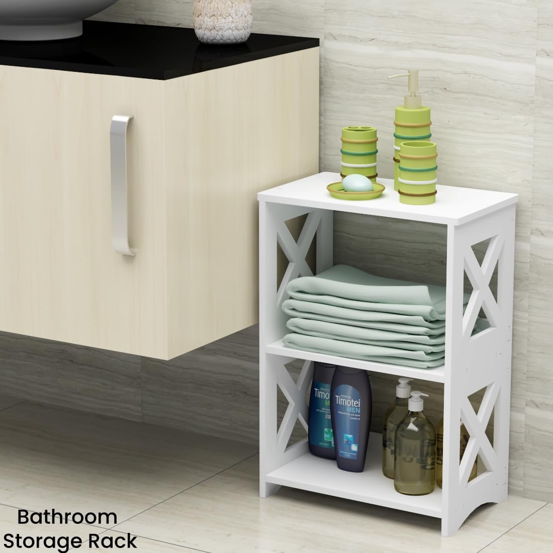 LUCKNOCK Narrow Side Table with Storage, 3-Tier Slim Nightstand for Small Spaces, White Modern End Table, Bedside Table, Bookshelf for Living Room, Bedroom, Bathroom and Office.