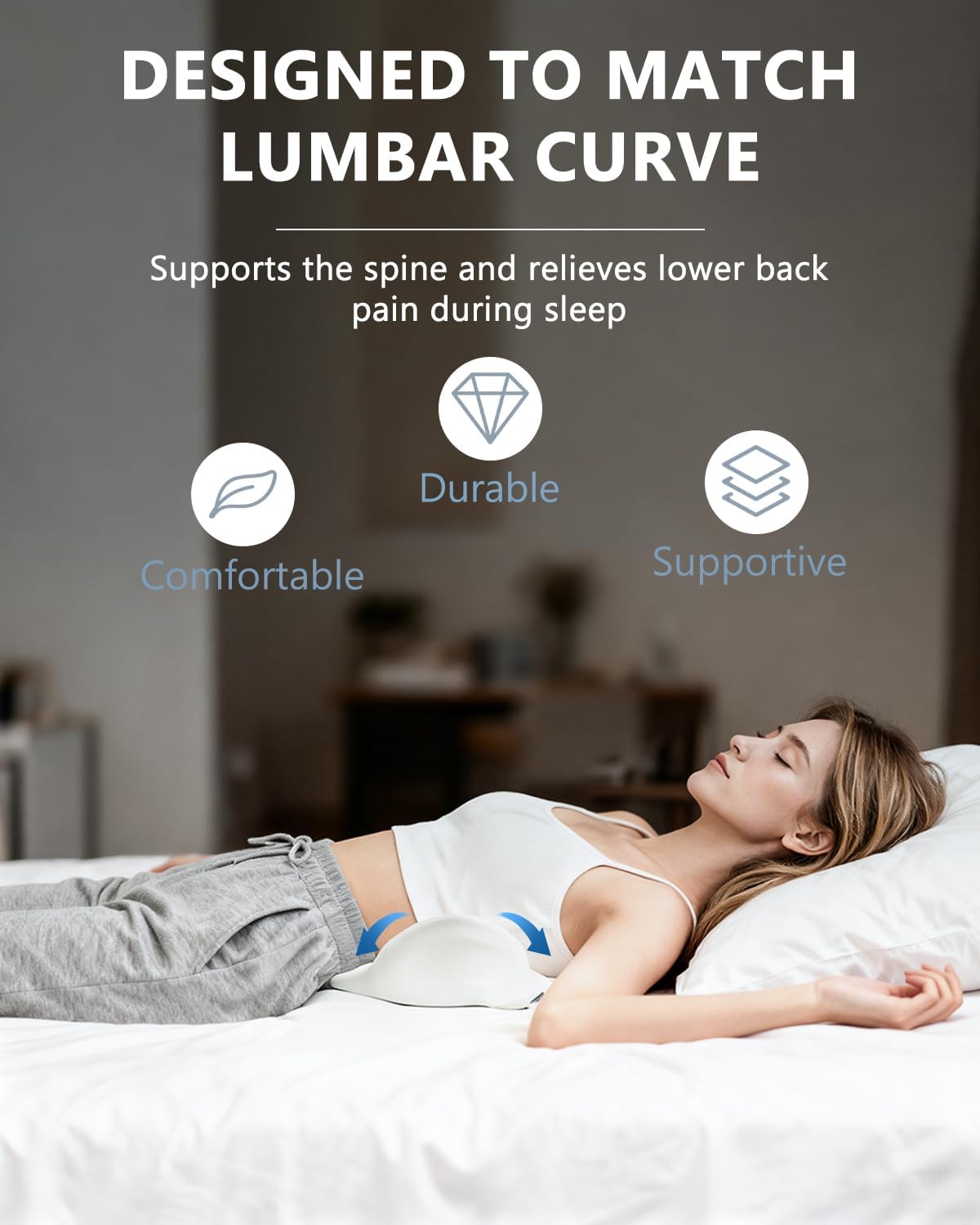 SMDR Ergonomic Lumbar Support Pillow, Dual-Wing Memory Foam Back Cushion for Lower Back Pain Relief & Posture Support (Standard Height), Washable Cover