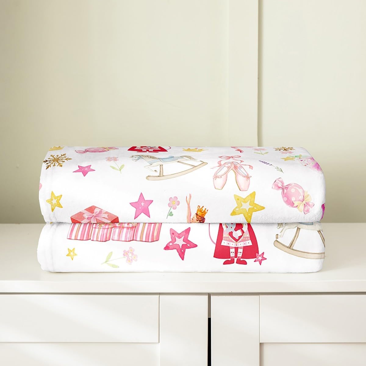 Feelyou Pink Christmas Plush Throw Blanket Ballet Nutcracker Flannel Blanket Throw 50"x60" Snowflake All Season for Couch Bed Sofa Bedroom Decor