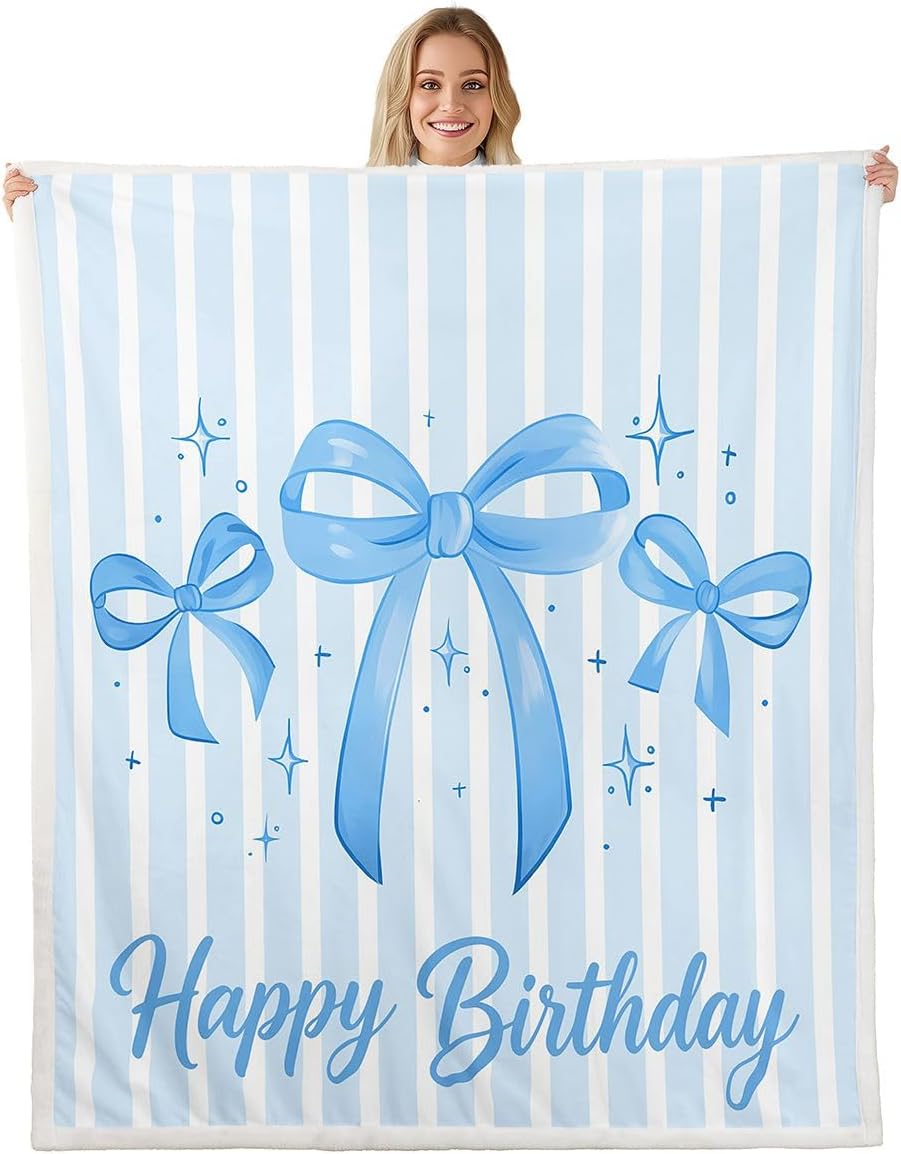 Feelyou Cute Bow Sherpa Throw Blanket for Couch Kawaii Bowknot Super Soft Cozy Fleece Princess Bowknot Blanket for Winter, Plush Throw Blue Bow Baby 30"x40" All Season