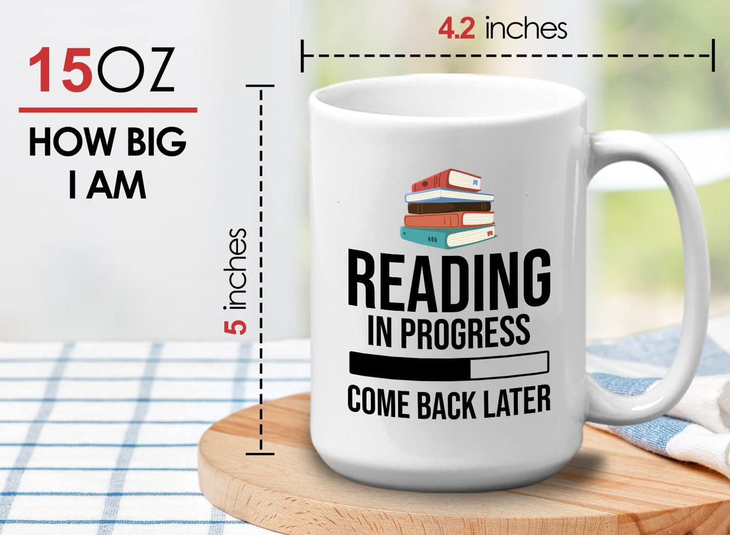Book Lover Coffee Mug 15oz White - Reading in - Literary librarian Literature Bookworm Historian Public Library Curator Bibliophile Bibliolater