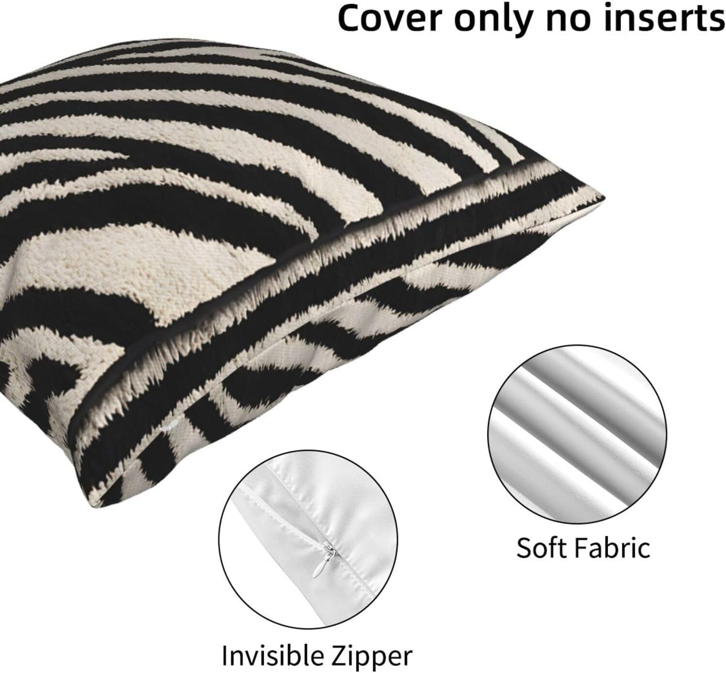 All-Season Square Pillow Covers 18"X18", Zebra Animal, Decorative Throw Pillow Covers for Sofa Bed Couch, Hidden Zipper Cushion Cover, Square Lumbar & Accent Pillowcases for Home Decor