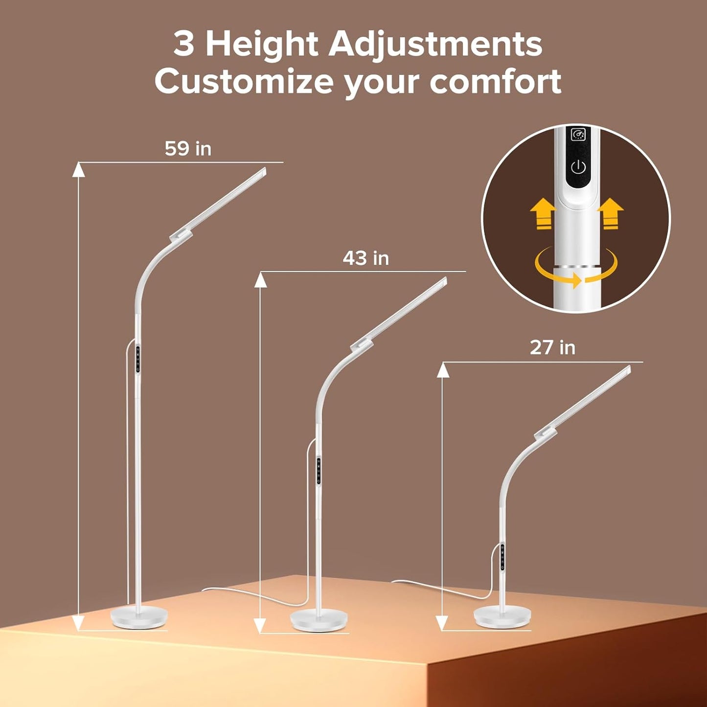 LED Floor Lamp, Floor Lamps for Living Room with Night Light & 5 Colors & 5 Brightness, Adjustable Gooseneck Floor Reading Lamp with Remote & Touch Control, Tall Standing Floor Lamp for Bedroom Office