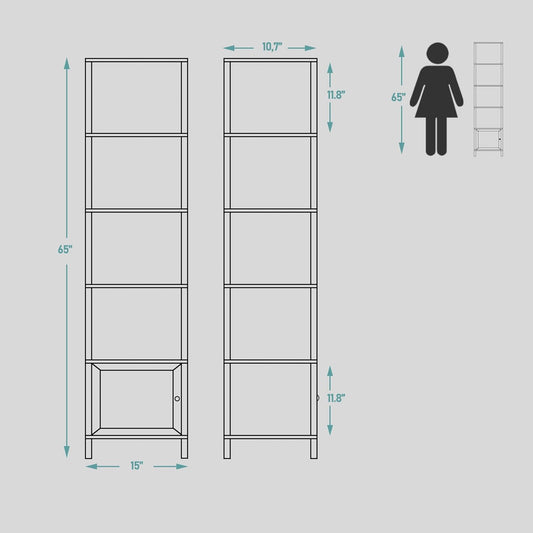 TUTOTAK 6 Tier Bookcase and Bookshelf, Narrow Book Shelf with Door for Small Space, for Living Room, Office, Study, Entryway, White BS03BW006