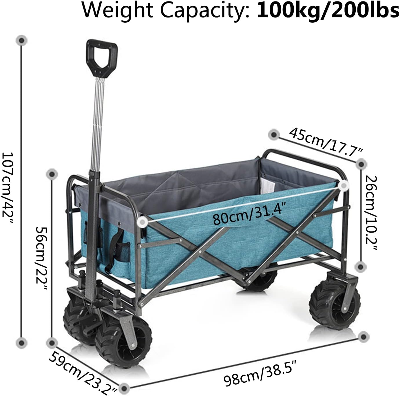 Heavy Duty Collapsible Folding Wagon Cart for Outdoor, Camping & Gardening - Portable Beach Utility Cart, 220lbs Capacity, Grey - Ideal for Groceries & Sports Activities