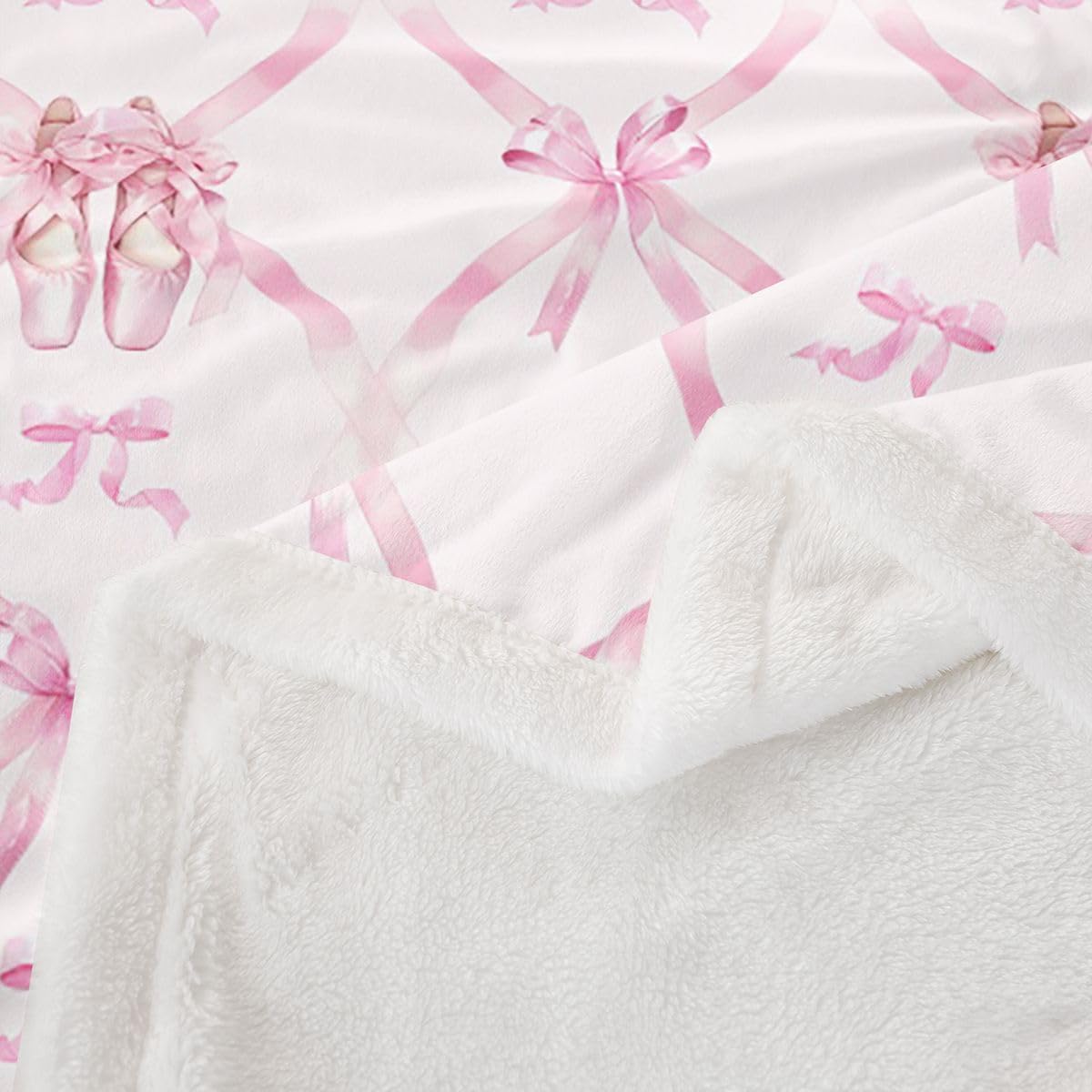 Feelyou Cute Pink Ballet Bow Throw Blanket Princess Bowknot Soft Fleece Sherpa Cozy Fuzzy Plush Warm Ribbon Bow Knot Fuzzy Plush Throw Baby 30"x40" for Bed Couch Living Room