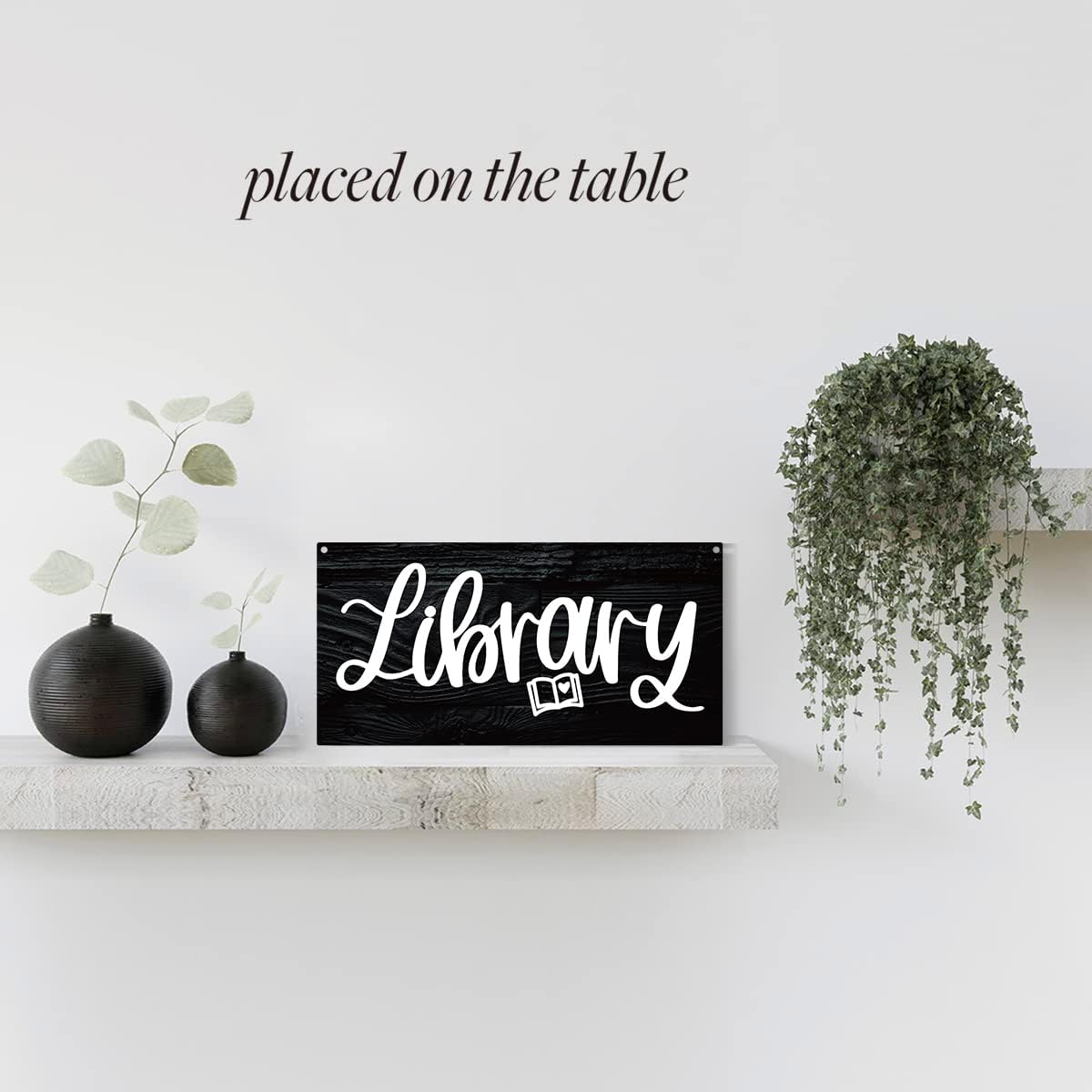 Retro Library Sign Wood Wall Art Home Farmhouse Hanging Decor Rustic Fun Black Book Lover Wooden Decorative Plaque for Office House Cafe Outdoor Indoor, 10x5 Inches