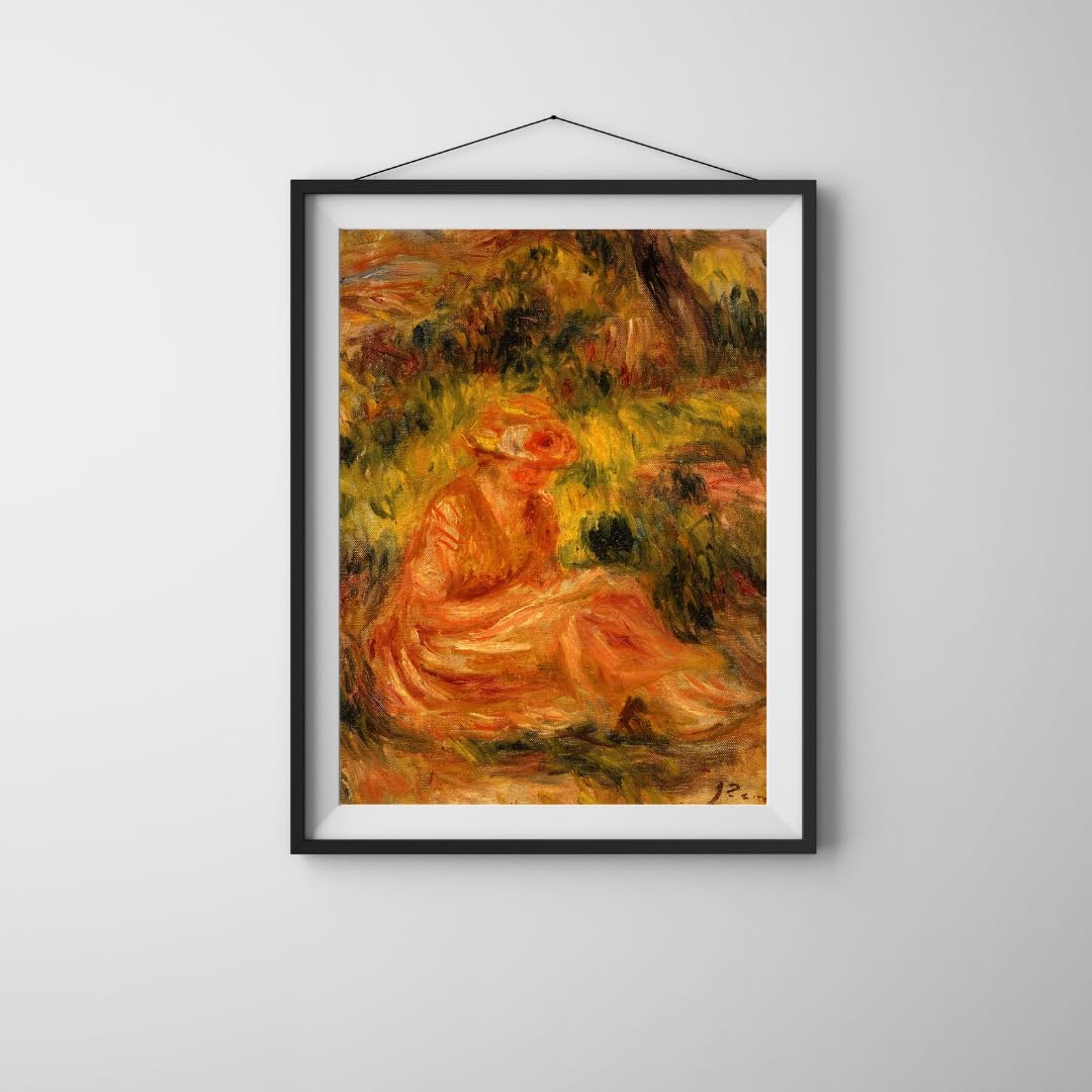 Young Woman in a Landscape Reading a Book Painting by Pierre Auguste Renoir 8"X10" Image Size on CANVAS Fine Art Print Poster Shipped Rolled-up