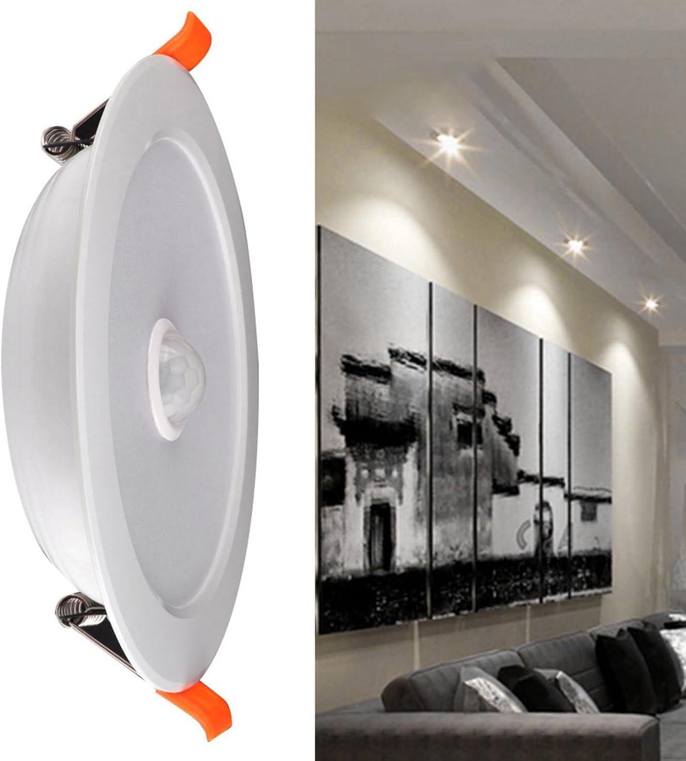 12W AC85‑265V LED Ceiling Light, Downlight Human Body Sensor Recessed Lamp Recessed Light Fixtures for Home Indoor Living Room (Warm White)