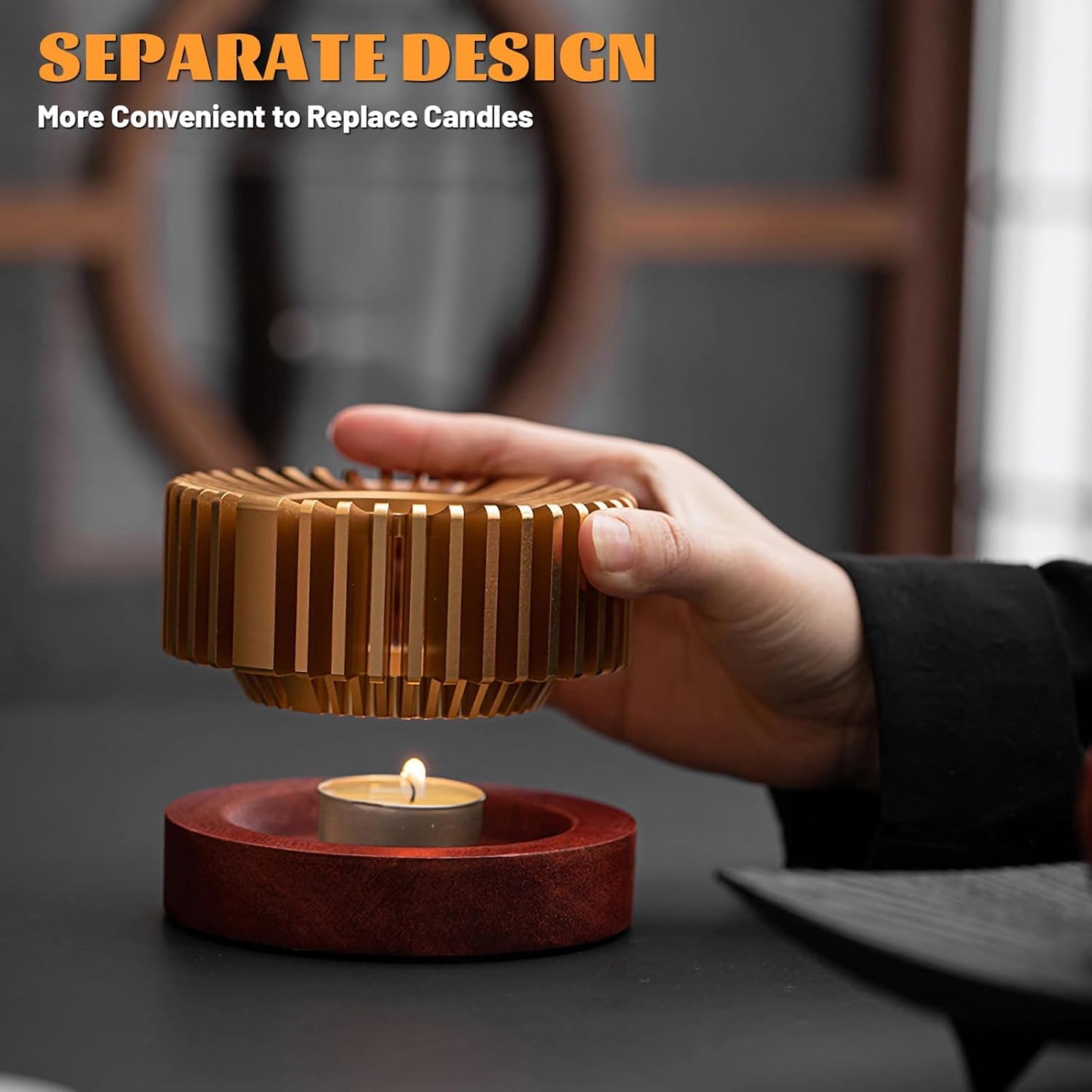 Inmorven Teapot Warmer, Aluminum Tea Warmer with Wooden Base, 4.33 inch Candle Heater for Heating Tea, Coffee, Milk, Food,Camping and Traveling, Suitable for All Teapots - S