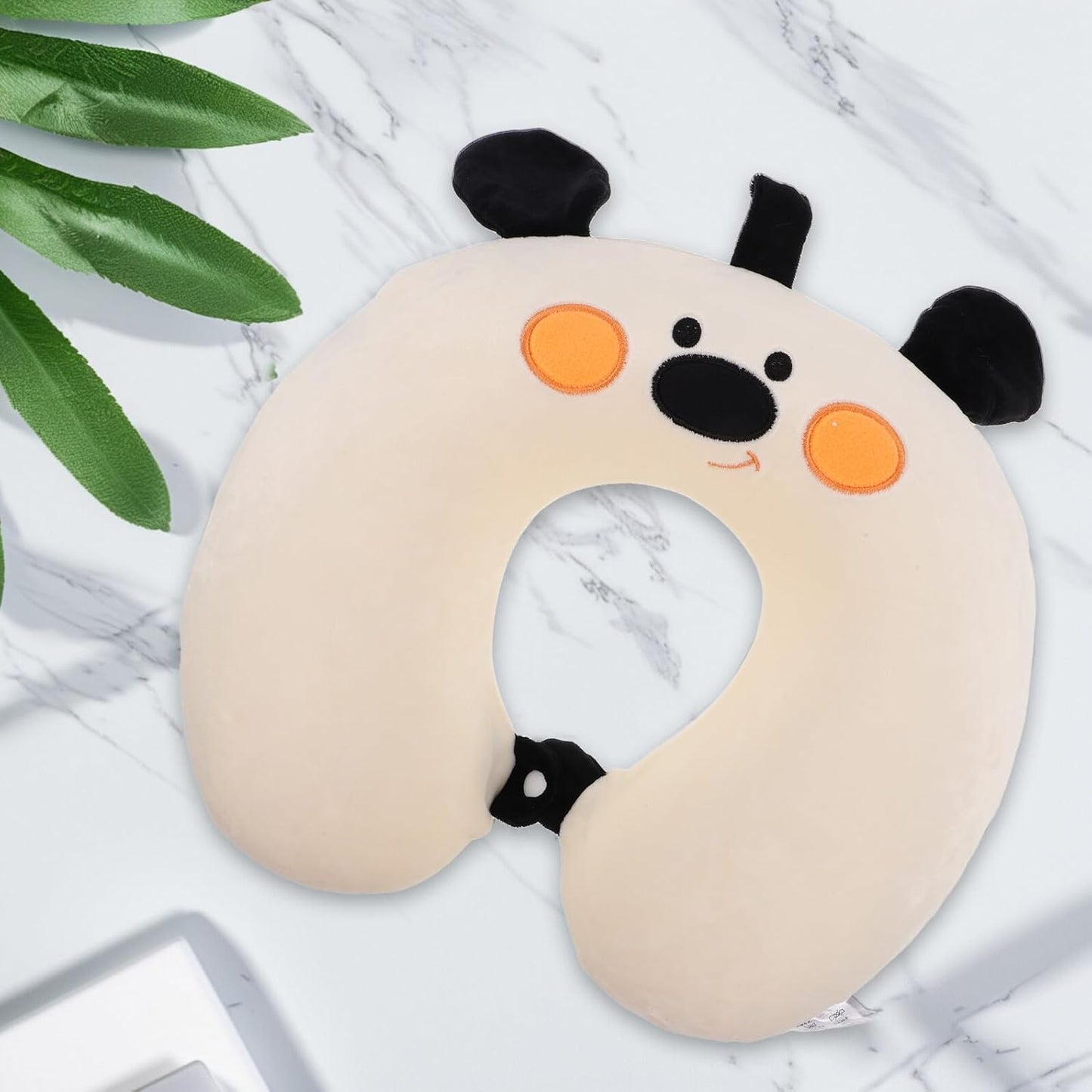 FAVOMOTO Travel Neck Pillow U-Shaped Memory Foam Soft Support Cartoon Dog Design for Car Airplane Train Use Comfortable Headrest for Teens and Adults