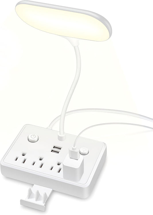 LED Desk Lamp, Power Outlet with Dimming Night Light Desk Light,Table Lamps 3 Lighting Modes Desktop Charging Extension Lead 4 AC Power Outlet and 2 USB Charging Ports for Travel Home Office